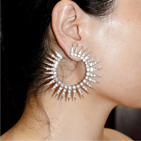 Beautiful New Sterling Silver White Sapphire Hoops - Picture 4 of 5